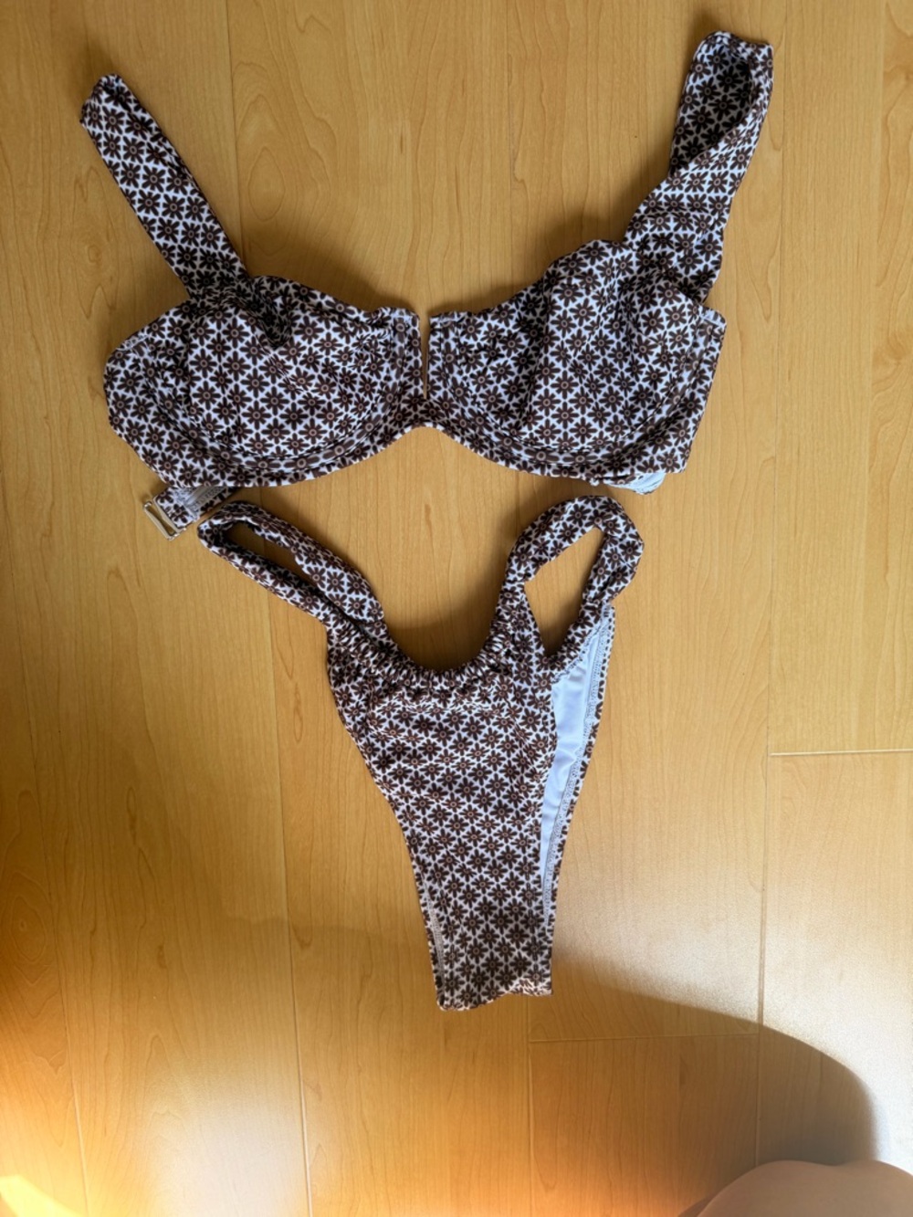 Brown Floral Print Two-Piece Bikini